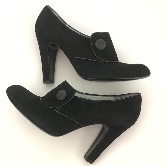 MARC JACOBS Black Suede Pump with Button Detail Black Heels Women’s Size 8 - Picture 12 of 16